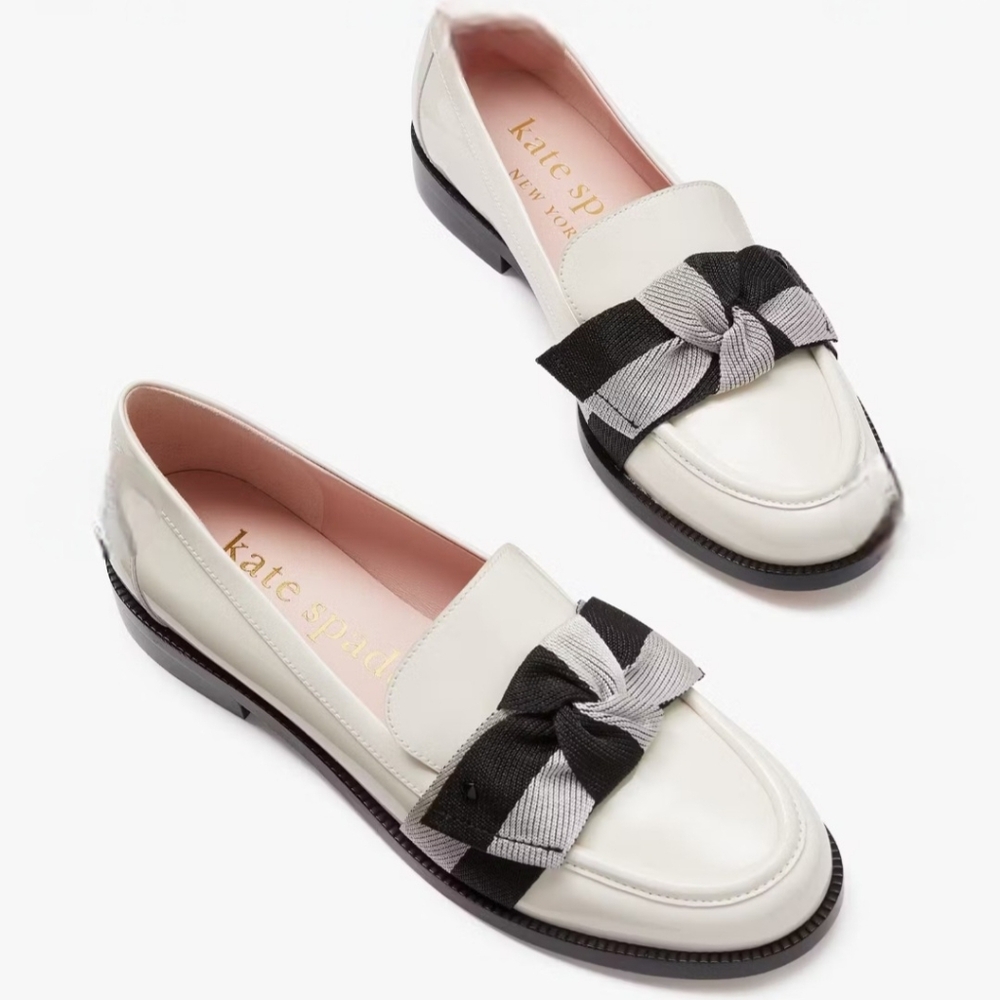 Kate Spade Cream Flats with Black and Gray Bow